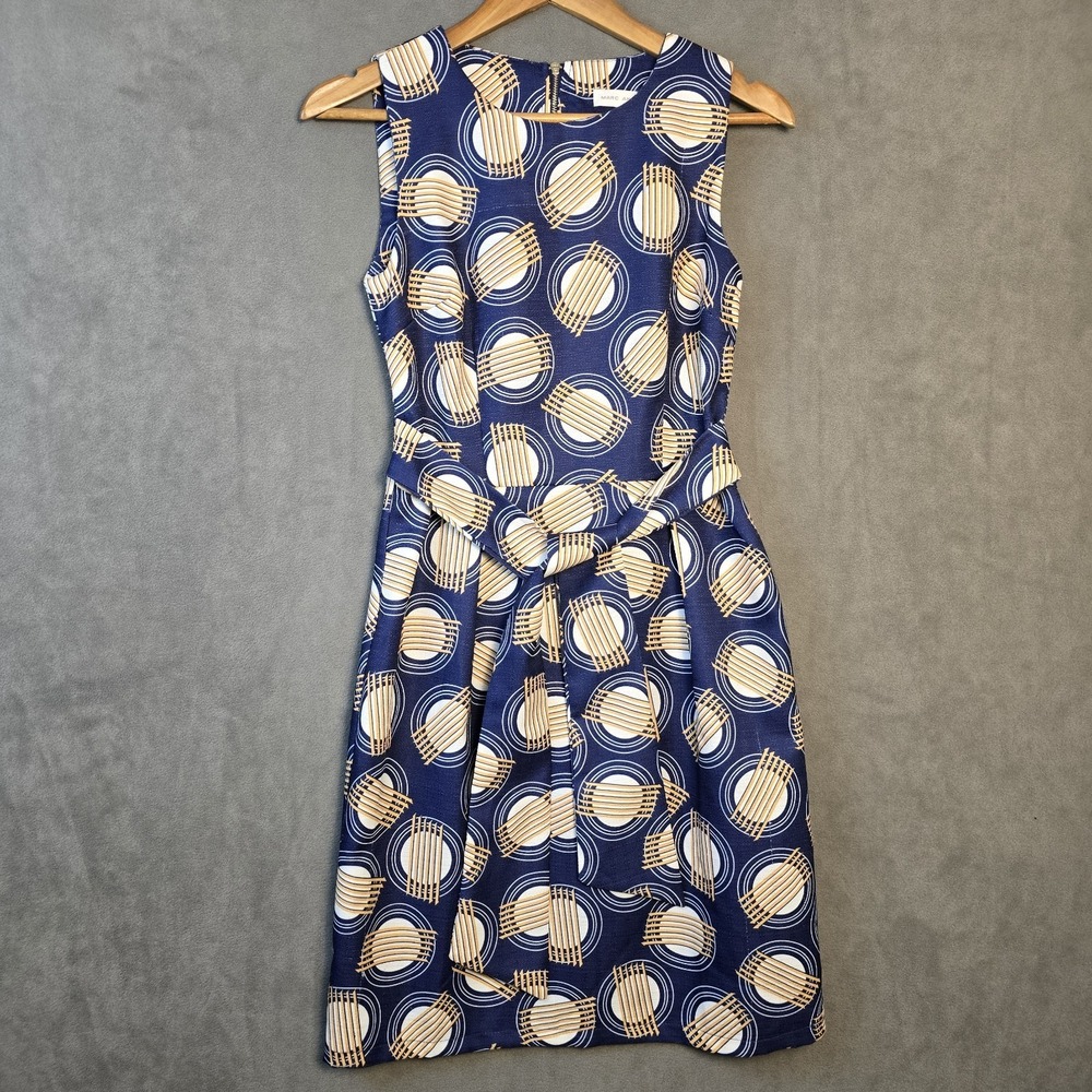 MARC ANGELO Size Eur 36 UK 8 Navy Geo Knee Length Zip Back Square Neck  Dress